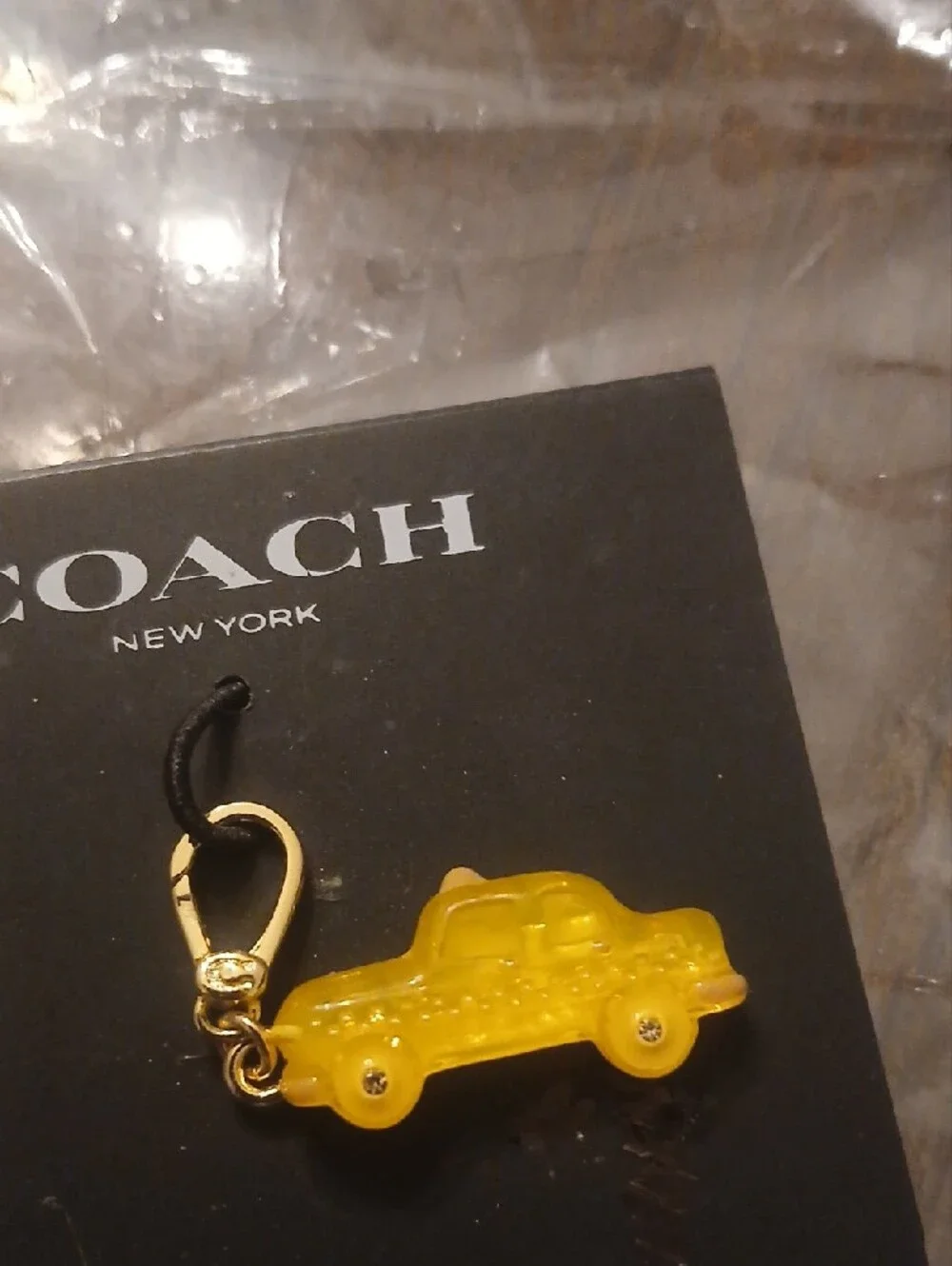 Coach Yellow Taxi Charm Key Fob with Gold Hardware